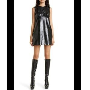 Aknvas Sleeveless Faux Leather Mini‎ Babydoll Dress Pockets Size 6 Retails $650